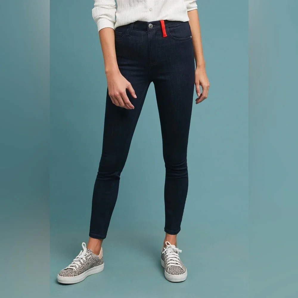 NWT CURRENT/ELLIOTT Ultra High Waist Skinny Jeans, Dark Blue w/ Red Accents, 26 - Picture 2 of 12